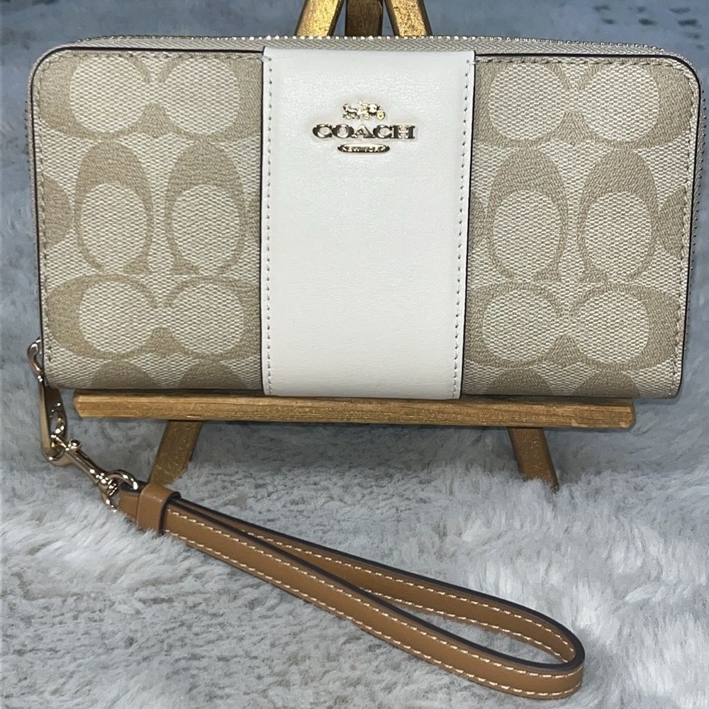 Coach Long Zip Around Wallet In Signature Canvas With Stripe